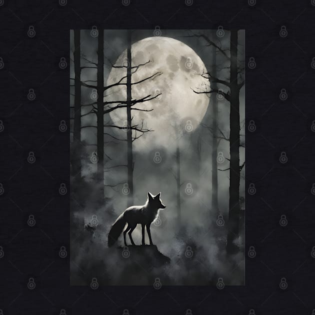 Mysterious Fox in the Foggy Forest Vintage Art by Art-Jiyuu